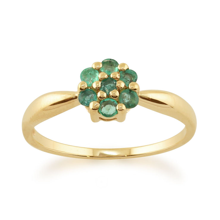 Gemondo Bague Émeraude, 9ct or Jaune 0,30 CT Émeraude Naturel Floral Cluster Bague Style