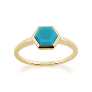 Bague Géométrique Argent Plaqué Or Turquoise Prisme Hexagonal