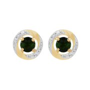 Boucles d'Oreilles Clou Tourmaline Verte Classique Or Jaune 375 et Ear-Jacket Halo Diamant
