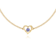 Tanzanite Bracelet, 9 CT or Jaune Grenade Rond Pierre Unique Coeur 19cm Bracelet
