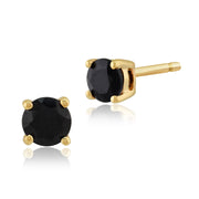 Boucles d'Oreilles Clou Saphir Bleu Foncé Classique Or Jaune 375 et Ear-Jacket Carré Diamant