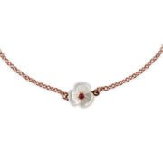 Bracelet et Bague Coquelicot Floral Argent 925 Plaqué Or Rose Rubis Rond et Nacre