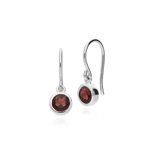 Boucles d'Oreilles Pendantes Essentiel Argent 925 Grenat Rond Sertis Clos