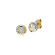 s 9 CT or Jaune Topaze Bleu et Diamant Deux Tons Boucles D'Oreilles