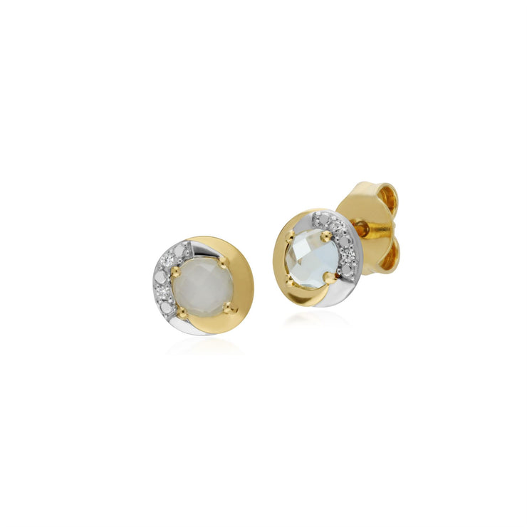 s 9 CT or Jaune Topaze Bleu et Diamant Deux Tons Boucles D'Oreilles