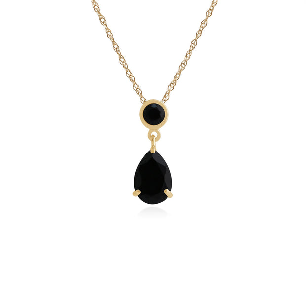 Pendentif Classique Or Jaune 375 Onyx Noire Poire & Ronde