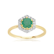 Bague Fiançailles Halo Or Jaune 750 Emeraude 0,67ct et Diamant