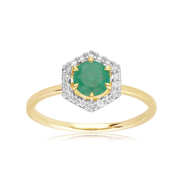 Bague Fiançailles Halo Or Jaune 750 Emeraude 0,67ct et Diamant