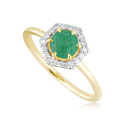 Bague Fiançailles Halo Or Jaune 375 Emeraude 0,67ct et Diamant