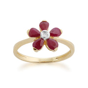 Bague Florale Or Jaune 375 Rubis et Diamant