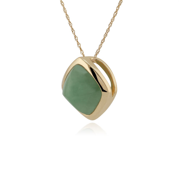Pendentif Classique Or Jaune 375 Jade Verte Coussin serti Clos