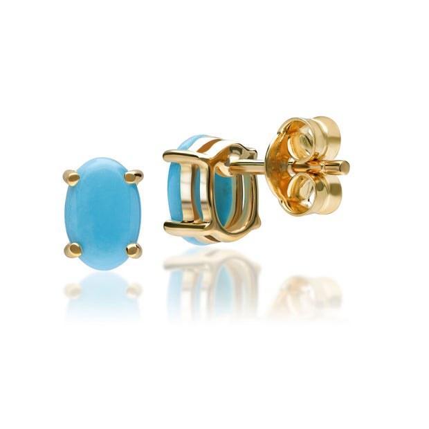 Boucles d'Oreilles Clou Classique Or Jaune 375 Turquoise Ovale