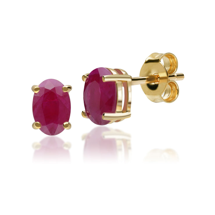 Boucles d'Oreilles Clou Classique Or Jaune 375 Rubis Oval