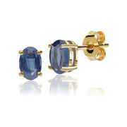 Boucles d'Oreilles Clou Classique Or Jaune 375 Saphir Bleu Clair Oval