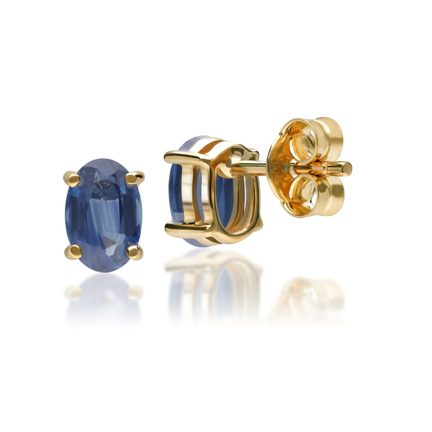 Boucles d'Oreilles Clou Classique Or Jaune 375 Saphir Bleu Clair Oval