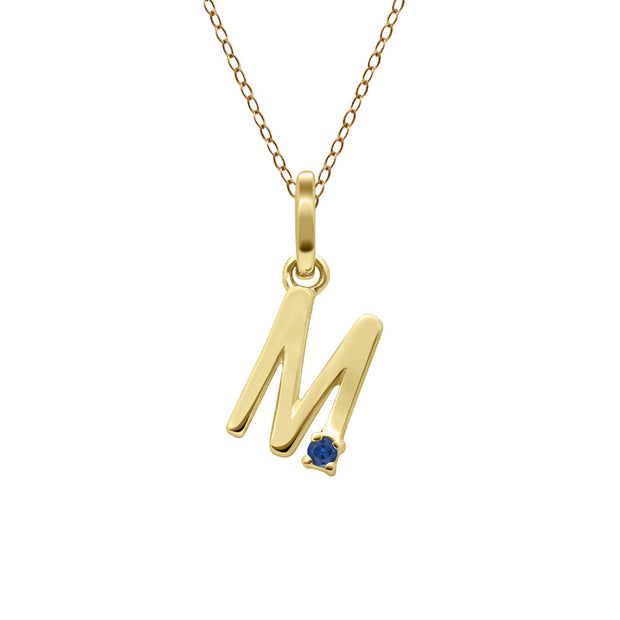 Pendentif Initiale Or Jaune 375 avec Saphir Bleu