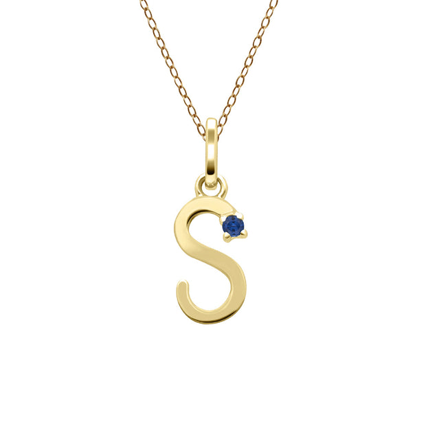 Pendentif Initiale Or Jaune 375 avec Saphir Bleu