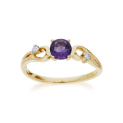 Gemondo Bague Amethyste, 9 CT or Jaune Améthyste & Diamant Classique Robe Bague Solitaire - Améthyste