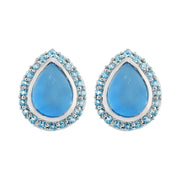 Bleu Jade 2.40ct & Topaze Bleu 0.40ct Argent Sterling Poire Grappe Boucles D'oreilles Clous