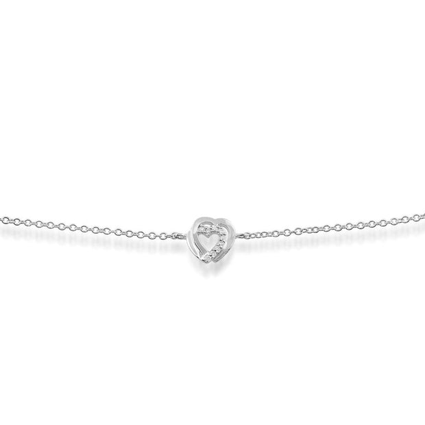 Bracelet Cœur Classique Or Blanc 375 Diamant Rond