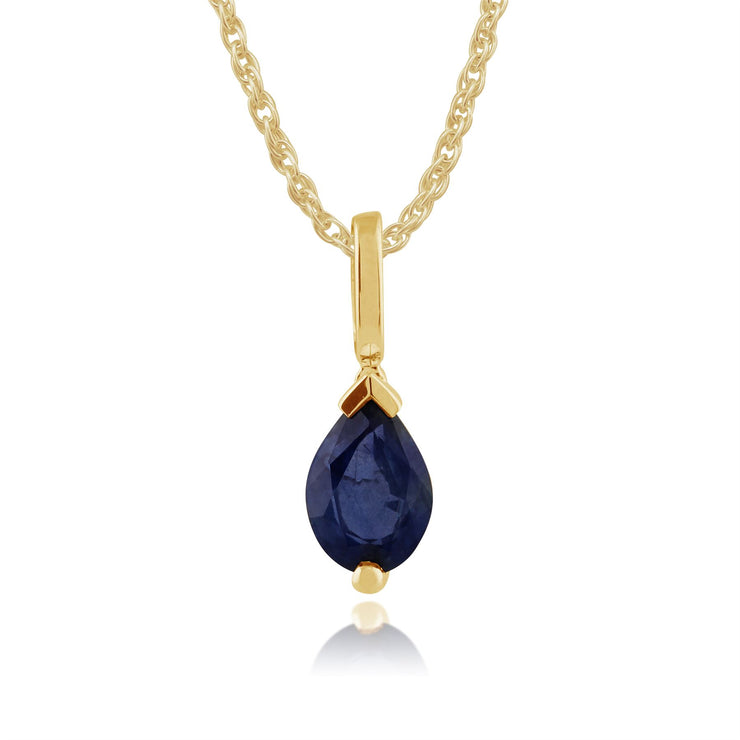 Pendentif Classique Or Jaune 375 Saphir Poire Bleu Clair