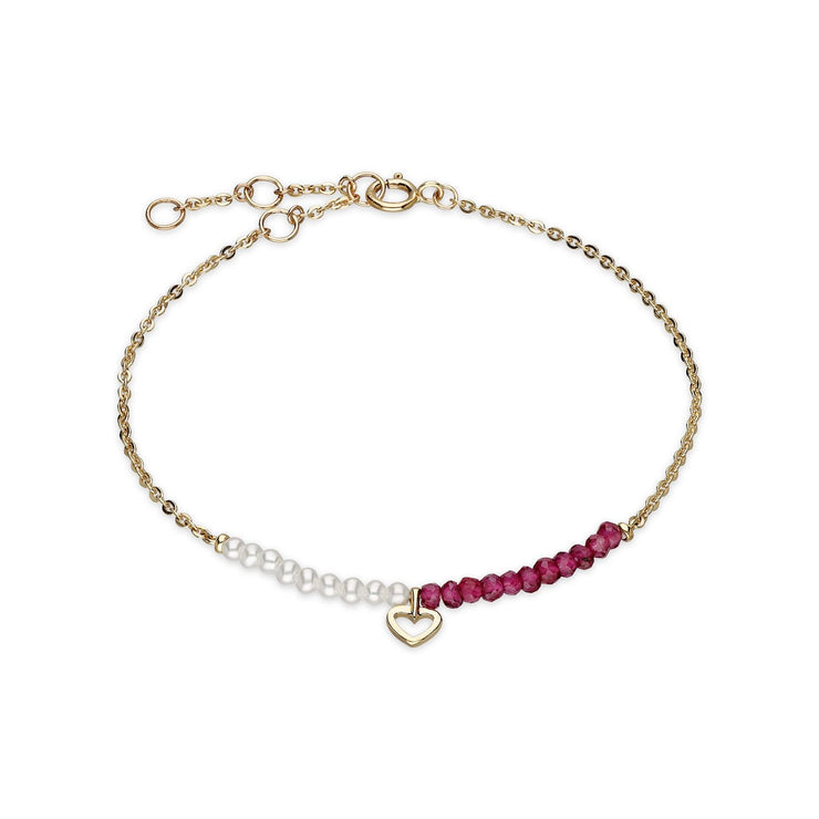 Bracelet Cœur avec Perle de Culture et Rhodolite