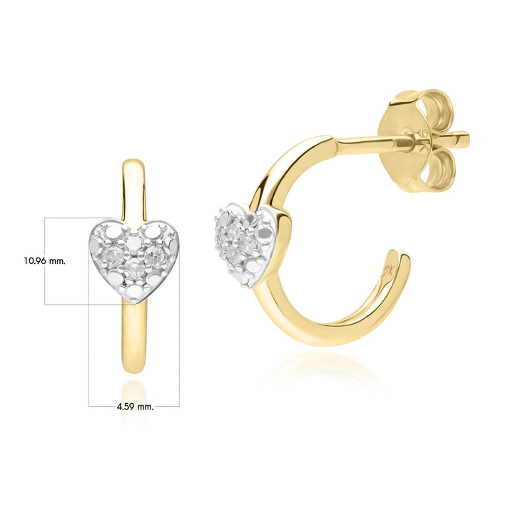 Boucles d'Oreilles Demi-Créoles Cœur Love en Or Jaune 375 avec Diamant