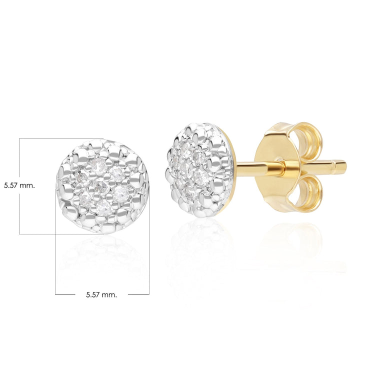 Boucles d'Oreilles Clou Pavé de Diamant Rond en Or Jaune 375