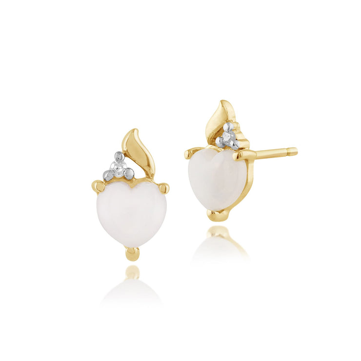 Boucles d'Oreilles Clou Coeur Classique Or Jaune 375 Opale et Diamant