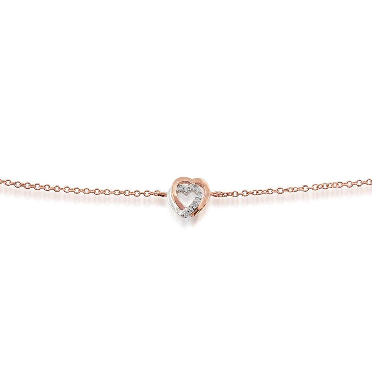 Bracelet Cœur Classique Or Rose 375 Diamant Rond