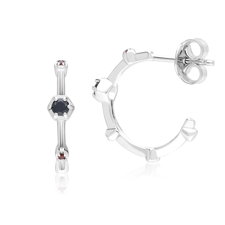 Boucles d'Oreilles Mini Créoles Modern Glam en Argent 925 Avec Spinelle et Grenat