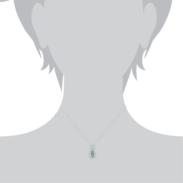 Pendentif Classique Or Blanc 375 Aigue-Marine Ovale