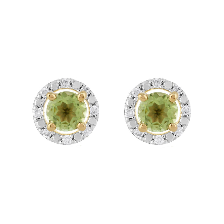 Boucles d'Oreilles Clou Péridot Classique Or Jaune 375 et Ear-Jacket Rond Diamant