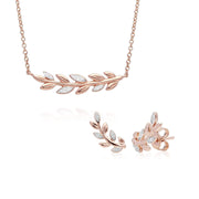 Collier et Boucles d'Oreilles O Leaf Or Rose 375 Diamant