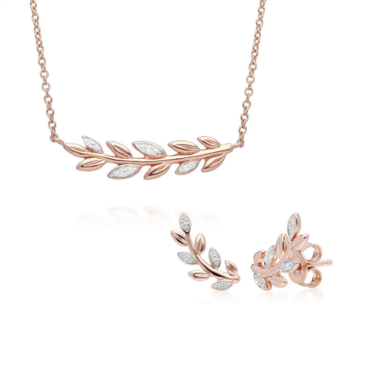 Collier et Boucles d'Oreilles O Leaf Or Rose 375 Diamant