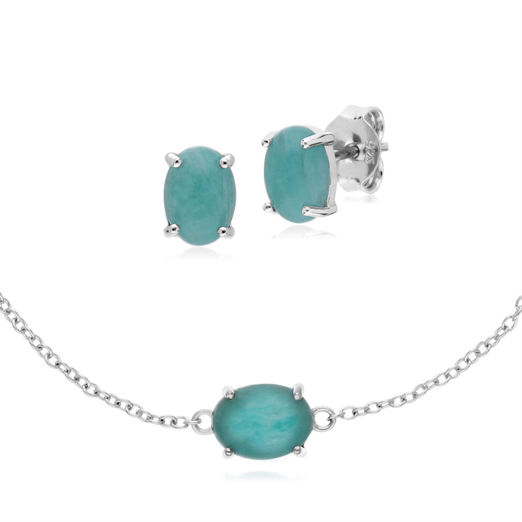 Bracelet et Boucles d'Oreilles Clou Classique Argent 925 Amazonite Ovale