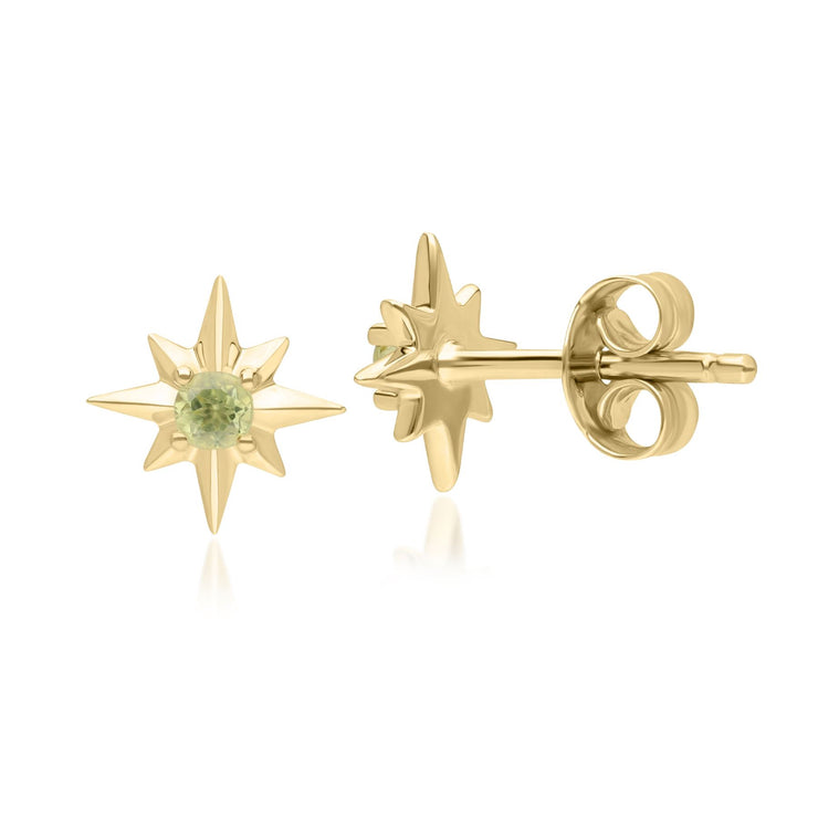 Boucles d'Oreilles Clou Etoile Night Sky en Or Jaune 9 Carats avec Péridot