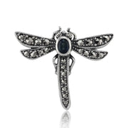 Broche Libellule Style Art Nouveau Argent 925 Saphir Oval et Marcassite