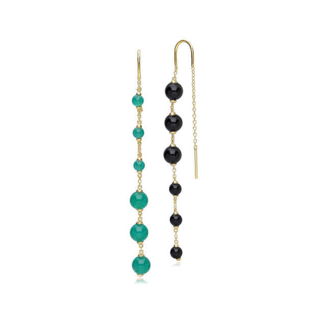 Boucles d'Oreilles Pendantes Asymétriques ECFEW™ 'The Unifier' Calcédoine Teinte Verte et Onyx