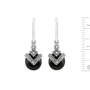 Pendentif et Boucles d'Oreilles Pendantes Style Art Déco Argent 925 Onyx Noir Cabochon et Marcassite