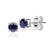 Boucles d'Oreilles Clou Classique Or Blanc 375 Saphir Rond