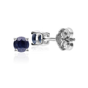 Boucles d'Oreilles Clou Classique Or Blanc 375 Saphir Rond