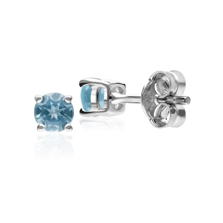 Boucles d'Oreilles Clou Classique Or Blanc 375 Topaze Bleu Rond