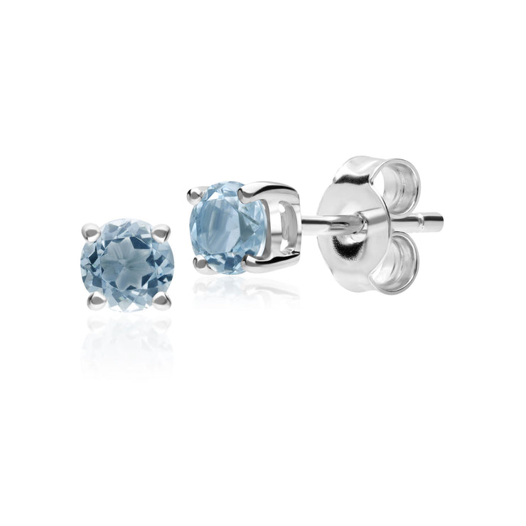 Boucles d'Oreilles Clou Classique Or Blanc 375 Aigue-Marine Ronde