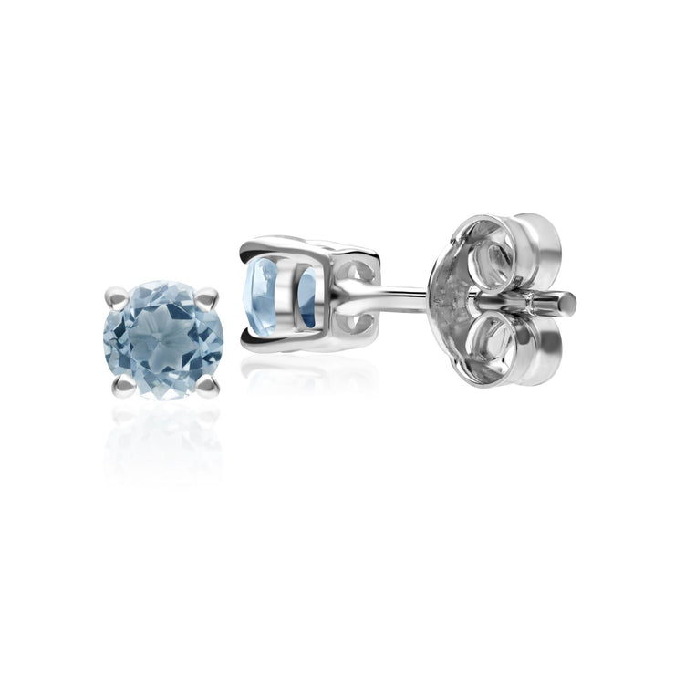 Boucles d'Oreilles Clou Classique Or Blanc 375 Aigue-Marine Ronde