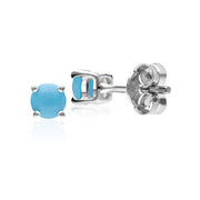 Boucles d'Oreilles Clou Classique Or Blanc 375 Turquoise Ronde Serti Grif