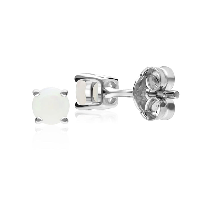 Boucles d'Oreilles Clou Classique Or Blanc 375 Opale rond