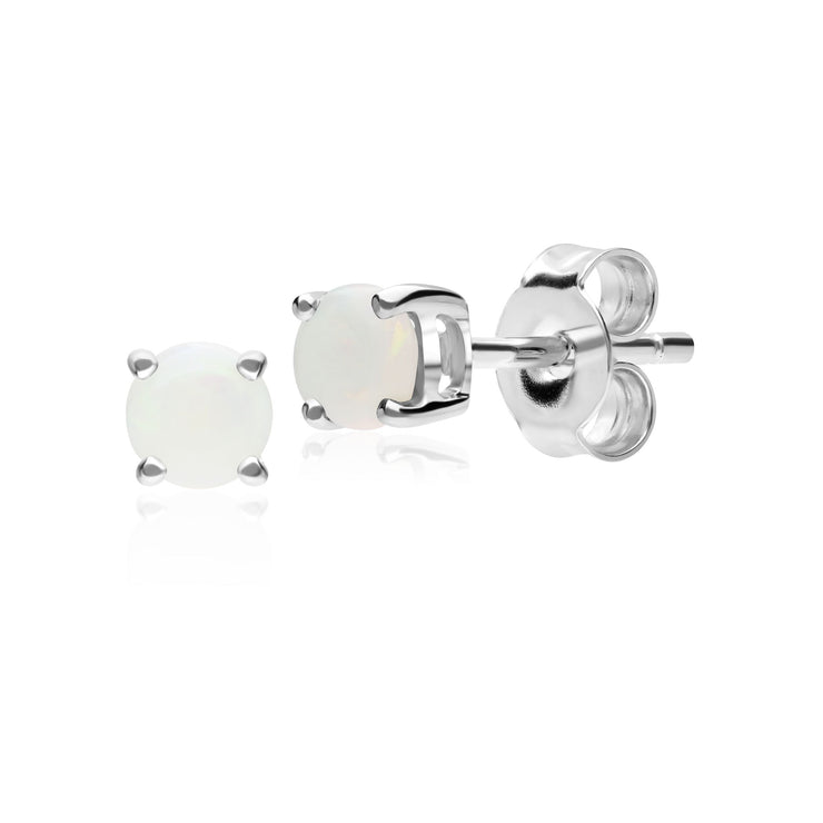 Boucles d'Oreilles Clou Classique Or Blanc 375 Opale rond