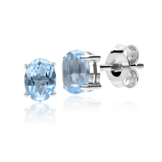 Boucles d'Oreilles Clou Classique Or Blanc 375 Topaze bleu oval