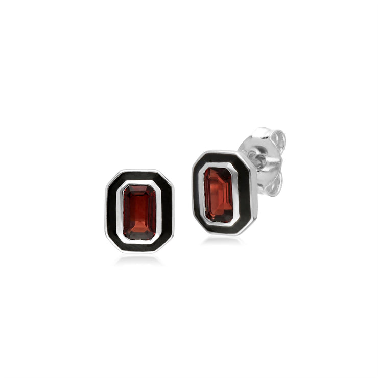 s Argent Sterling Grenade et Émail Noir Octogone Boucles D'Oreilles